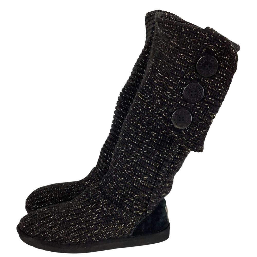 UGG Australia Lattice Cardy Black Gold Metallic Knit Tall Boots 1876 Womens 8 - Picture 4 of 7